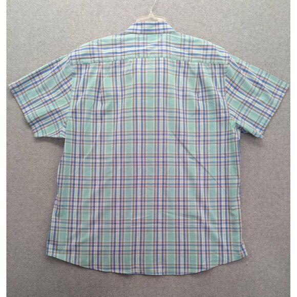 IZOD Shirt Mens 2XL Green Blue Plaid Short Sleeve Button Down Non-Iron Stretch - Picture 6 of 10